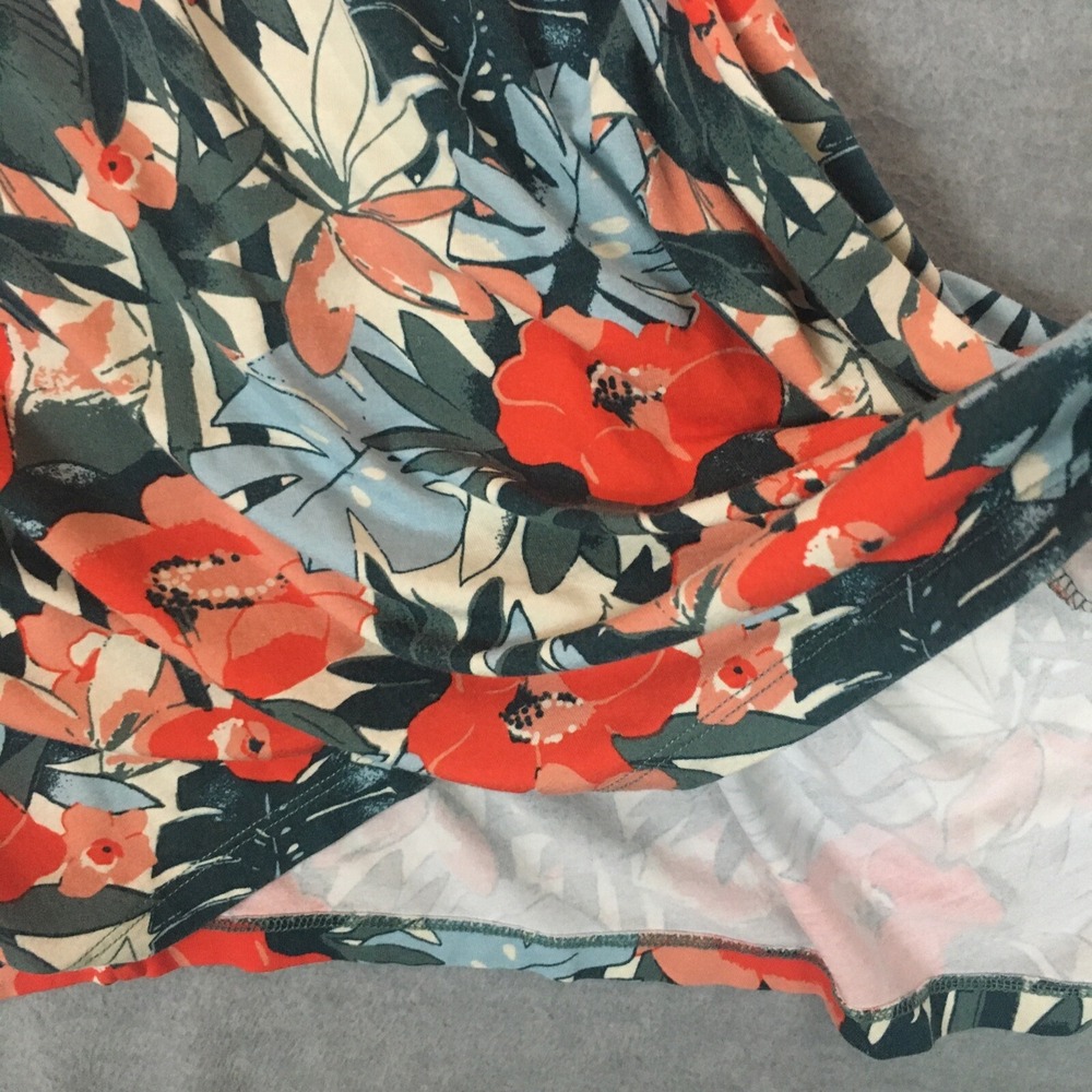 C&C California 1X Midi Maxi Dress Orange Green Tropical Handkerchief Hem Stretch - Picture 8 of 9